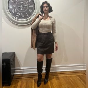 Women’s genuine, leather brown mini skirt